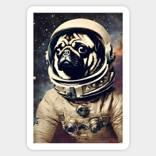 Space Astronaut Pug Vintage Surreal Collage Art Sticker